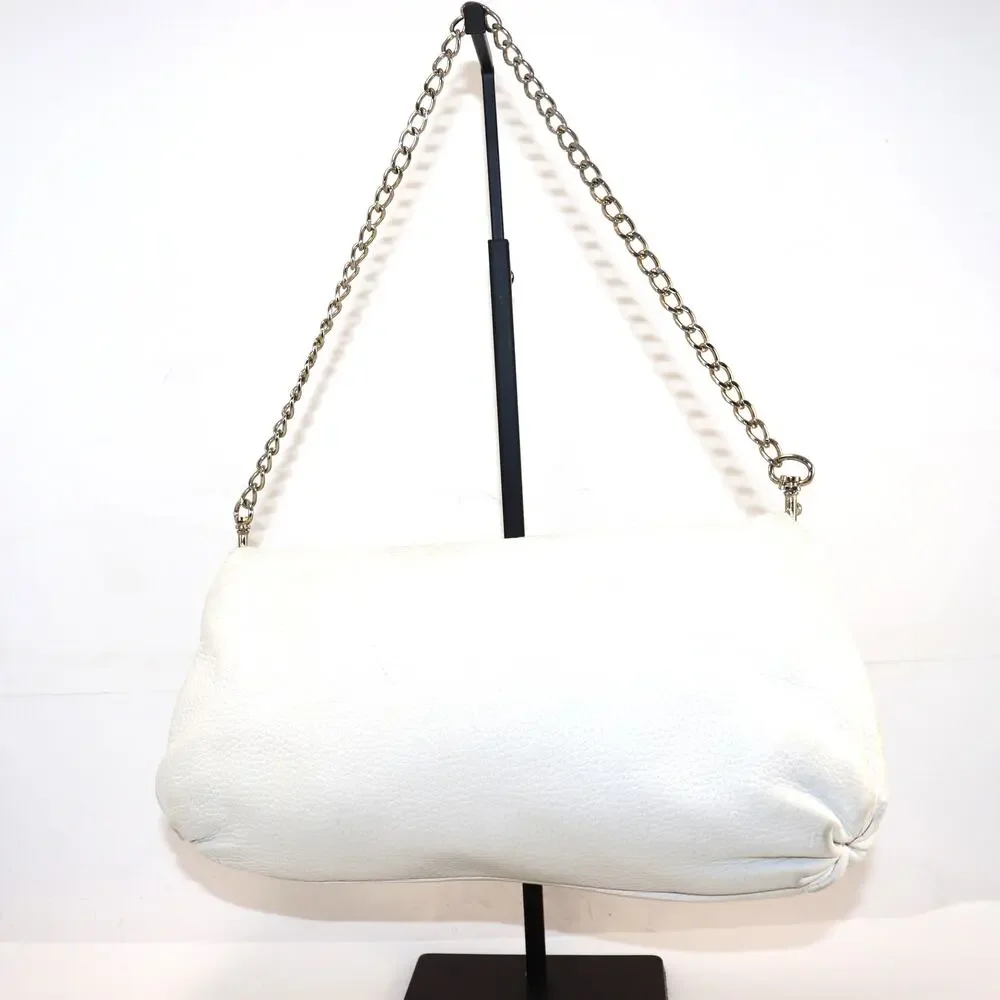 Elaine Turner White Leather Chain Shoulder Bag‎ Bamboo Ring Accent